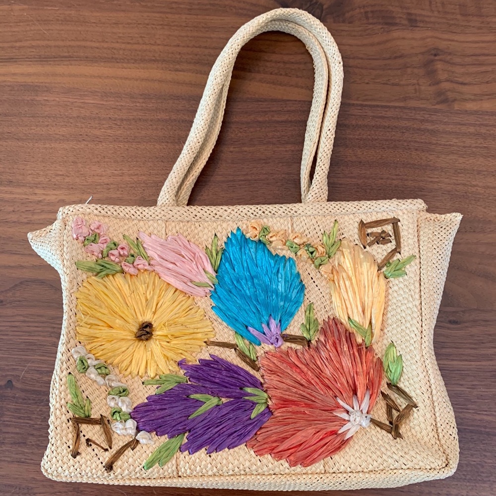 Vintage Floral Summer Straw Bag